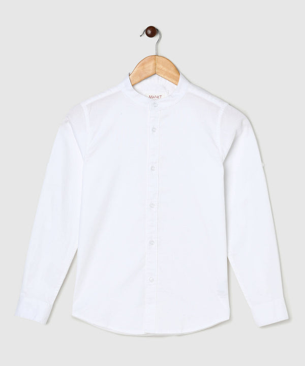Manet Boys Mandarin Collar Full Sleeves Melange Shirt - White - Distacart