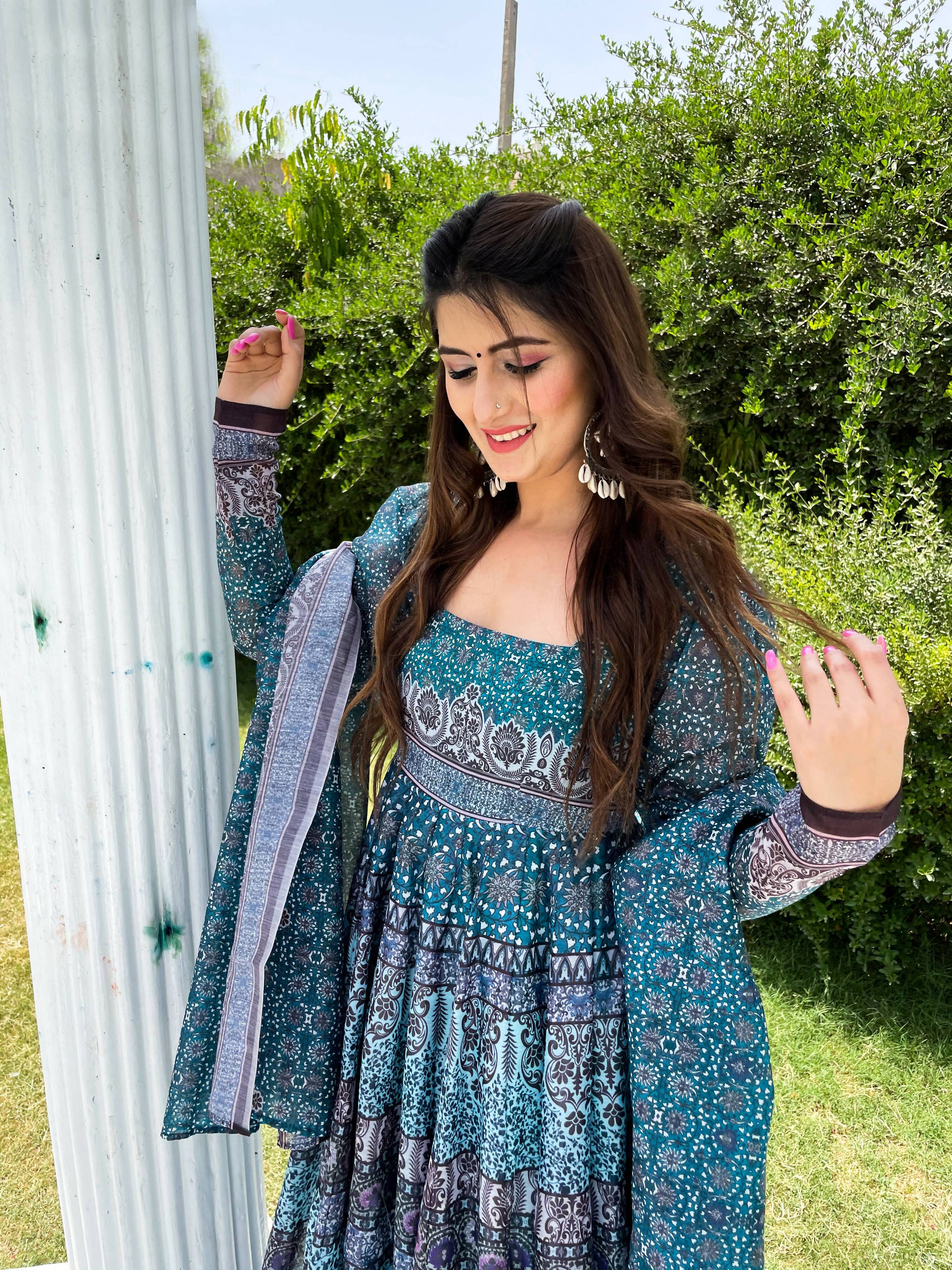 Partywear Designer Skyblue Chanderi Suit - Anbazaar - Distacart