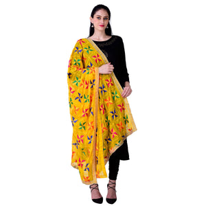 SWI Stylish Women's Embroidered Phulkari Chiffon Yellow Dupatta