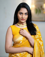 Thumbnail for DEIANA'S Beautiful Golden Jari with New Design Soft Lichi Silk Saree - Yellow - Distacart
