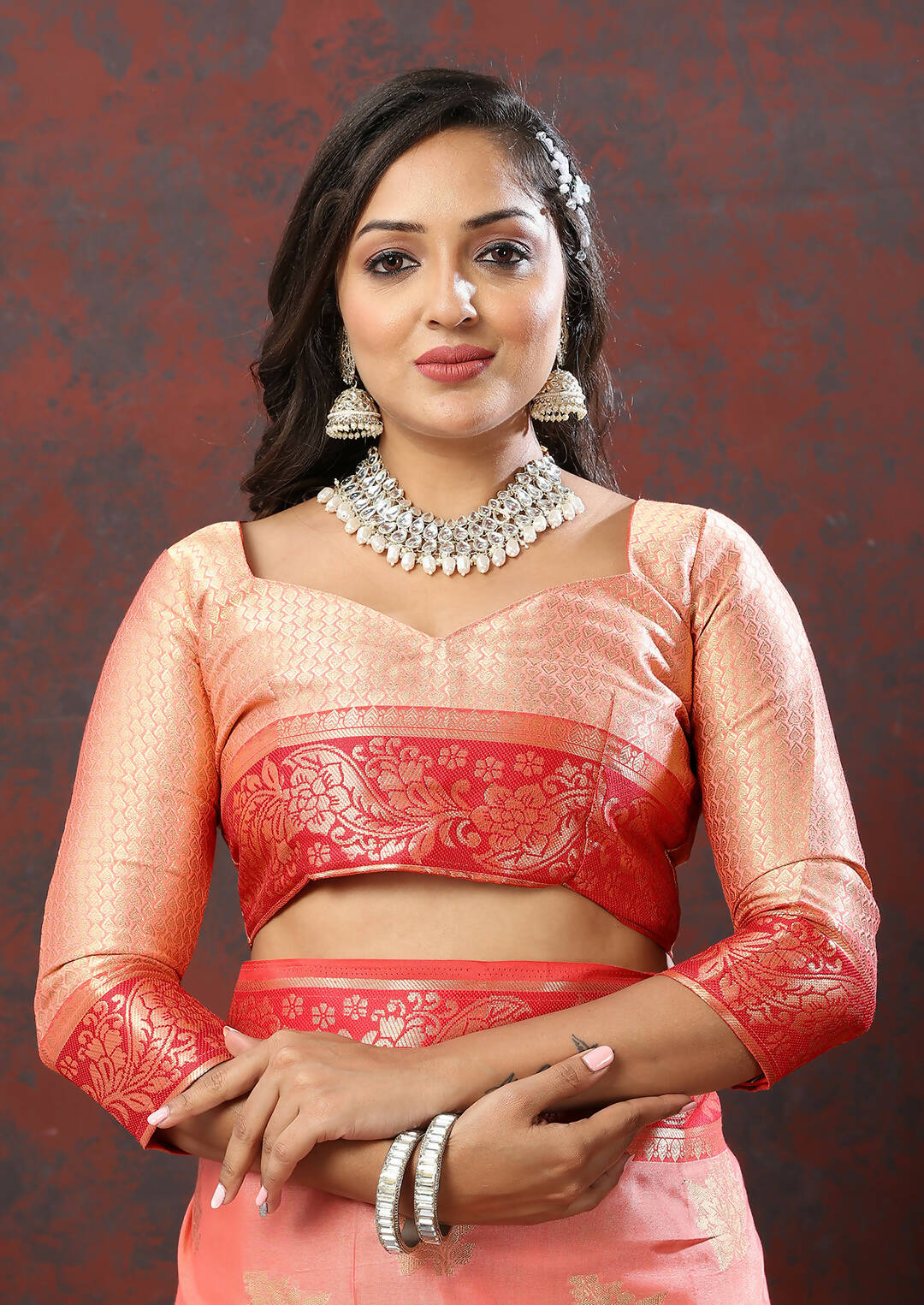 Lorenvalley Fashion Peach Cotton Woven Design with Zari Weaving Design Saree - Distacart