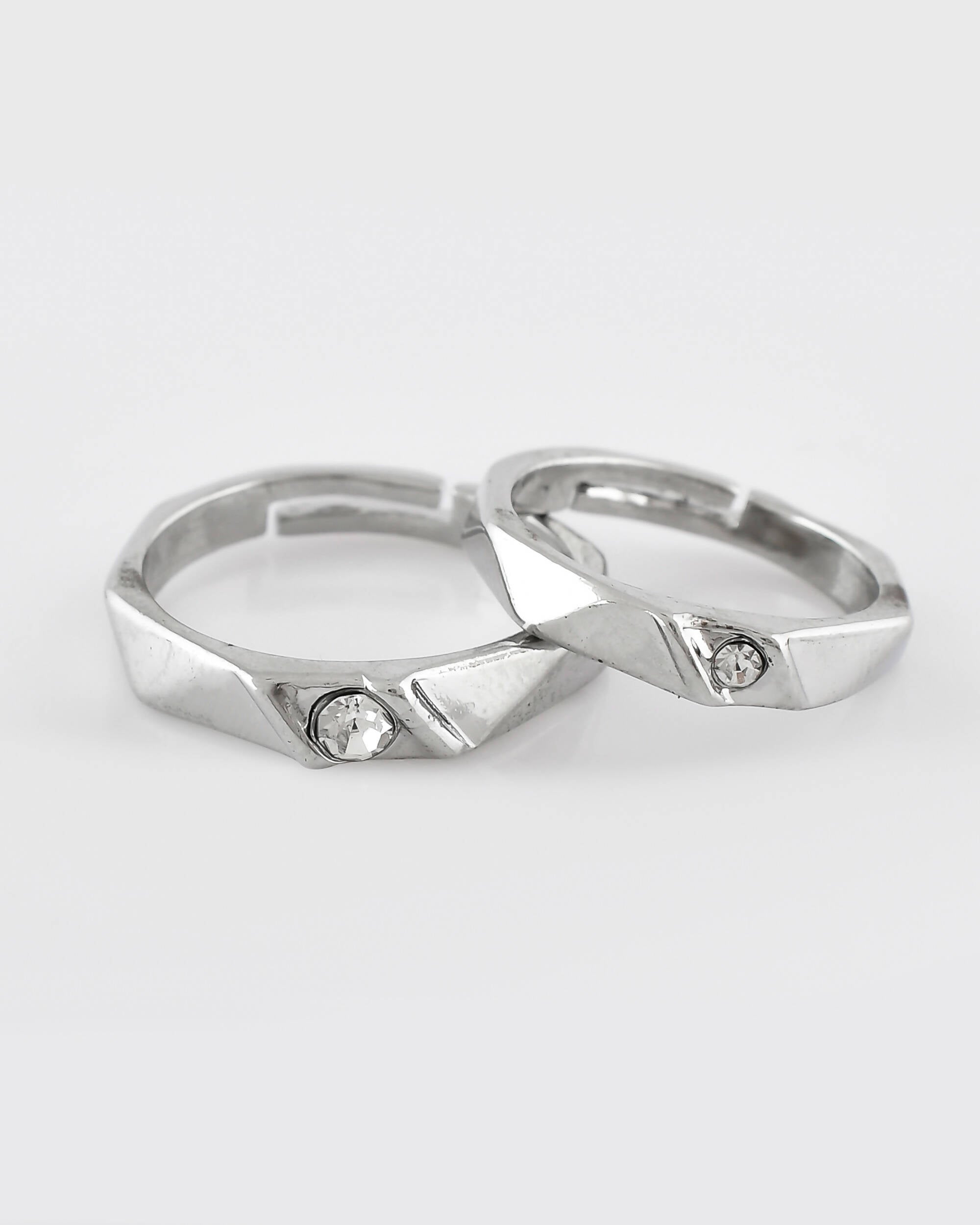 VOJ Stainless Steel Cubic Zirconia Silver Plated Adjustable Ring Set for Couple - Distacart