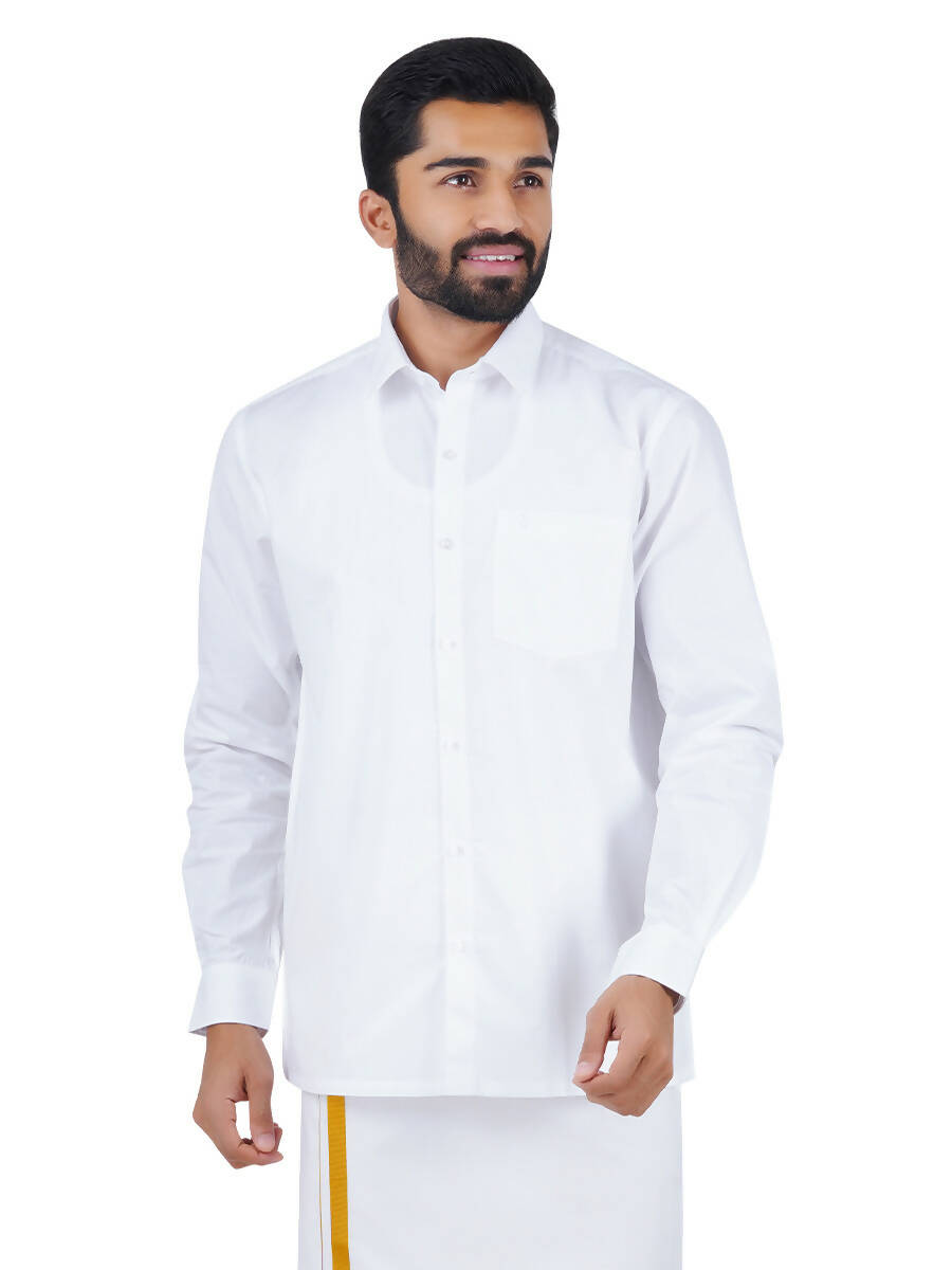 Ramraj Cotton Mens Royal Cotton Full Sleeve White Shirt - Distacart