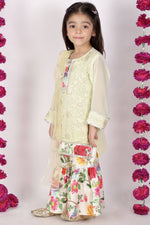 Thumbnail for Little Bansi Pista Green and yellow Color Rose Floral Embrodiery Kurta with Floral Sharara