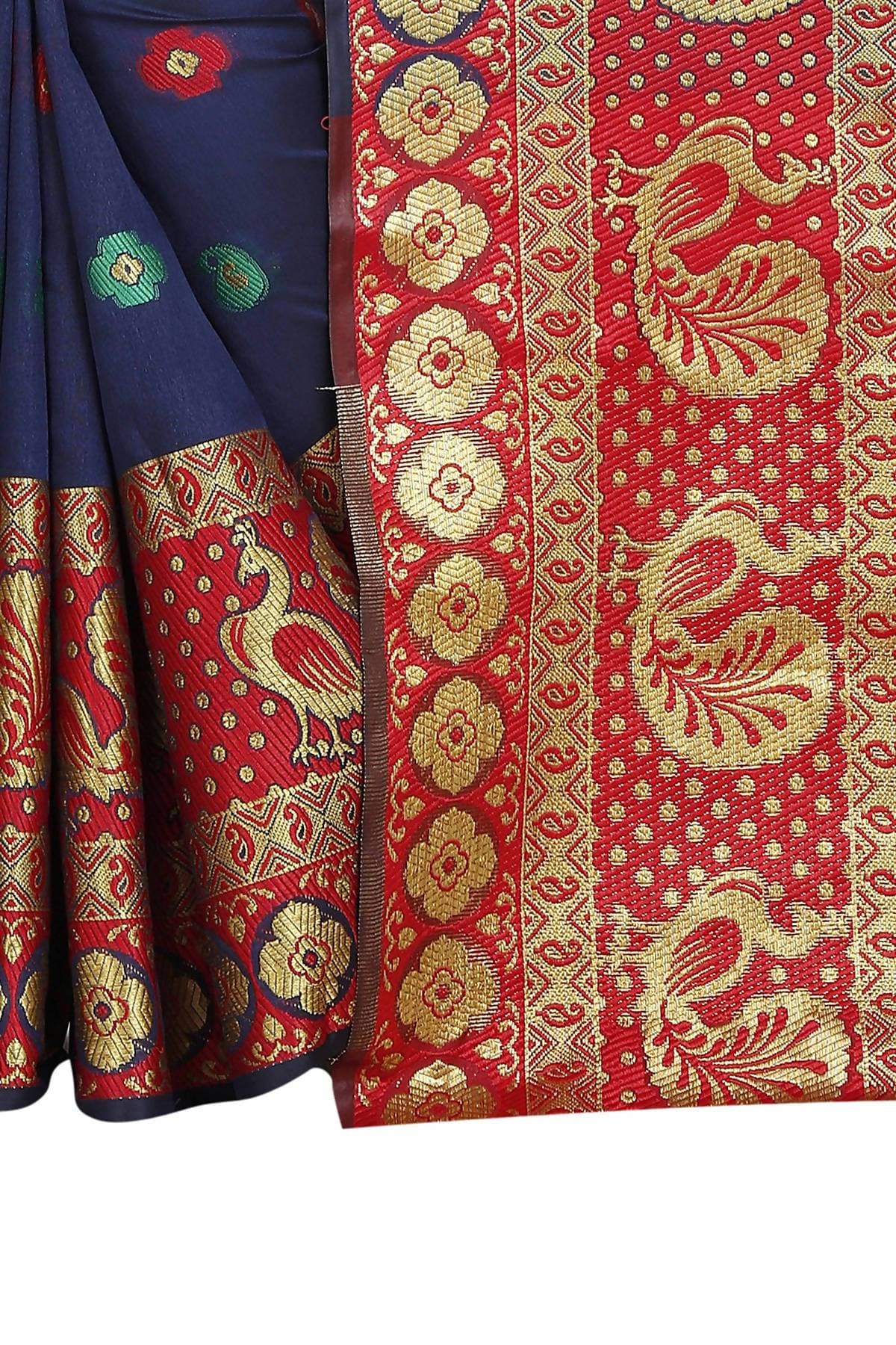 Vamika Banarasi Cotton Silk Navy Blue Weaving Saree