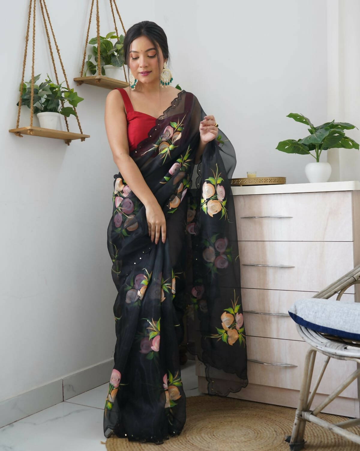 Vastrasky Black Organza Saree - Distacart