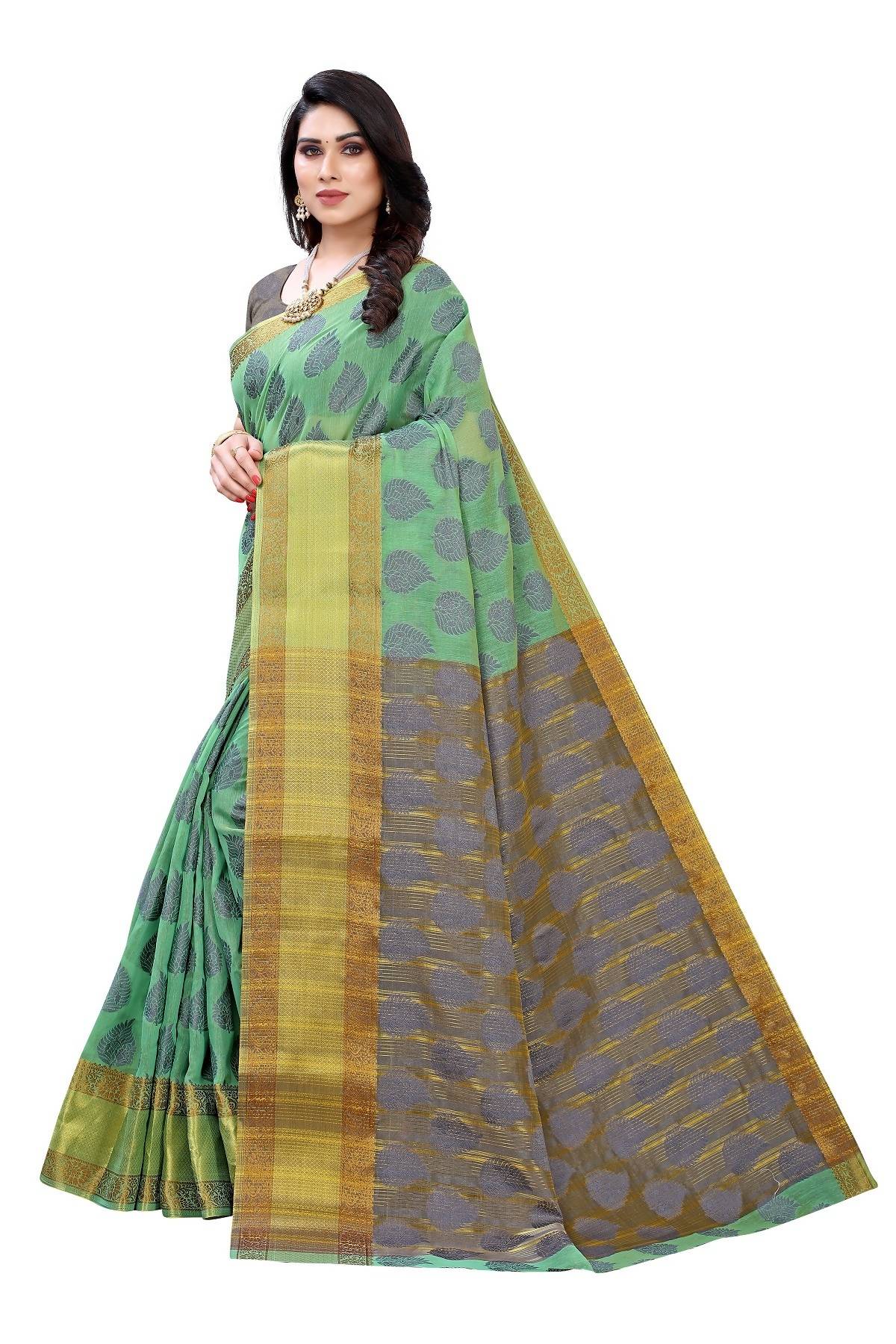Vamika Green Jari Work Cotton Silk Saree (RIDHIMA GREEN) - Distacart