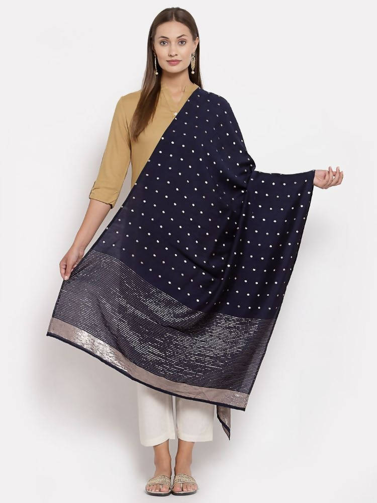 Myshka Women's Navy Blue Georgette Print Casual Dupatta