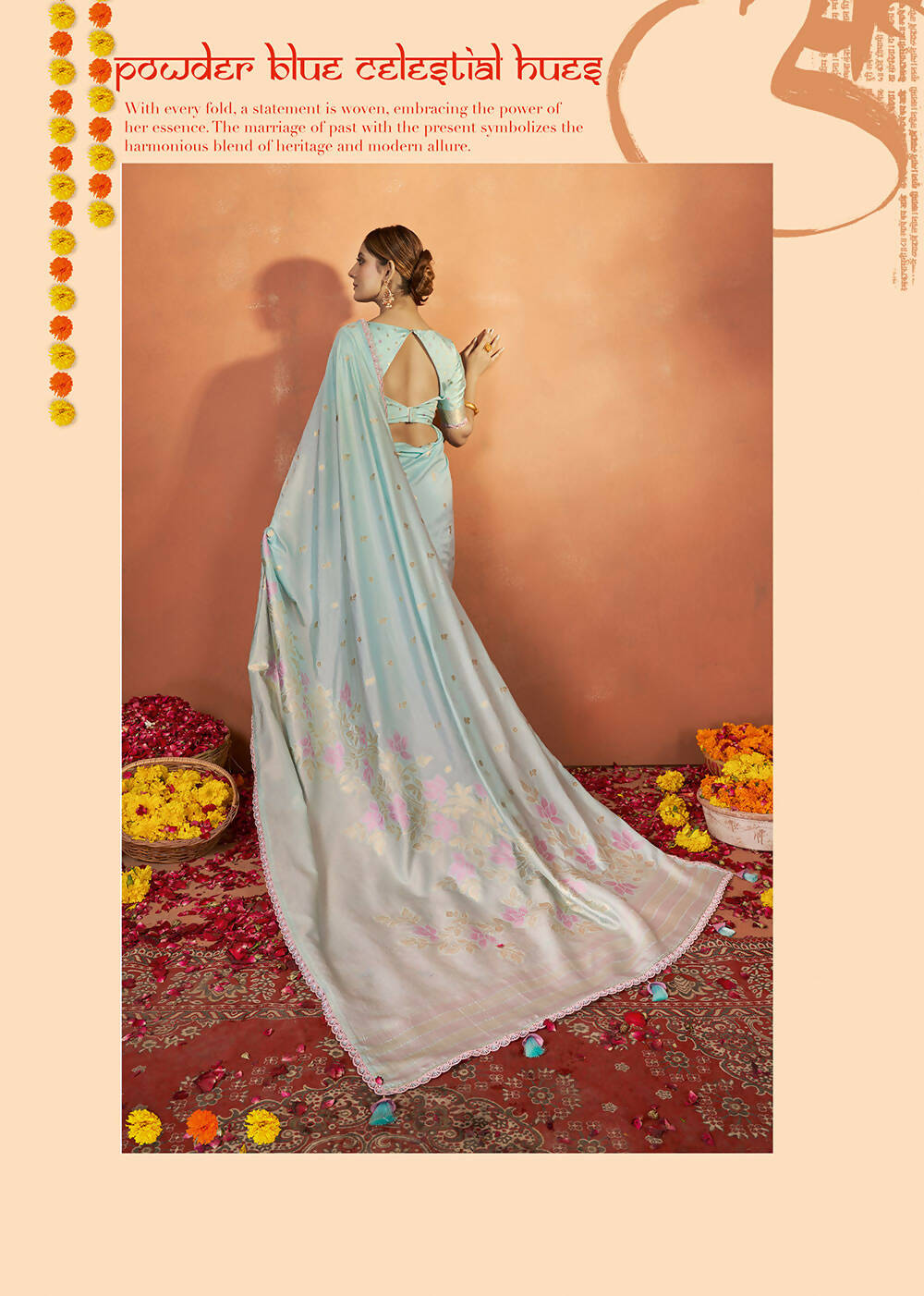 Sky Blue Tusser Silk Woven Design Saree With Unstitched Blouse Piece - Norita Royal Pradha - Distacart