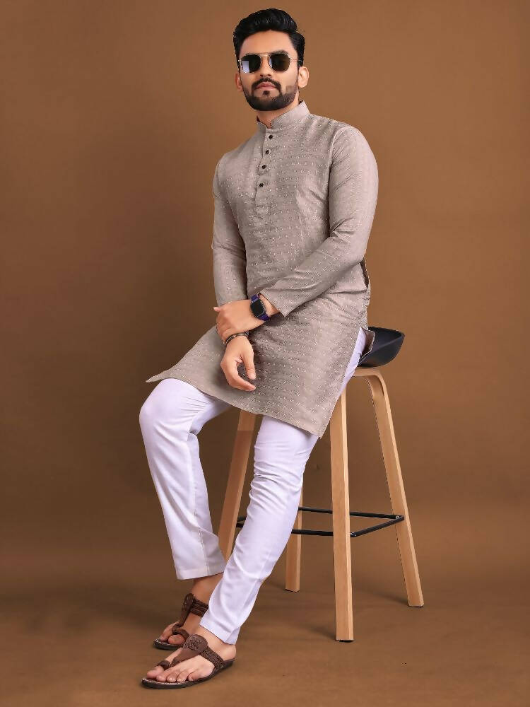 Indian Ethnic Mens Kurta Pajama Party Wear by Infinity Export - Light Brown - Distacart
