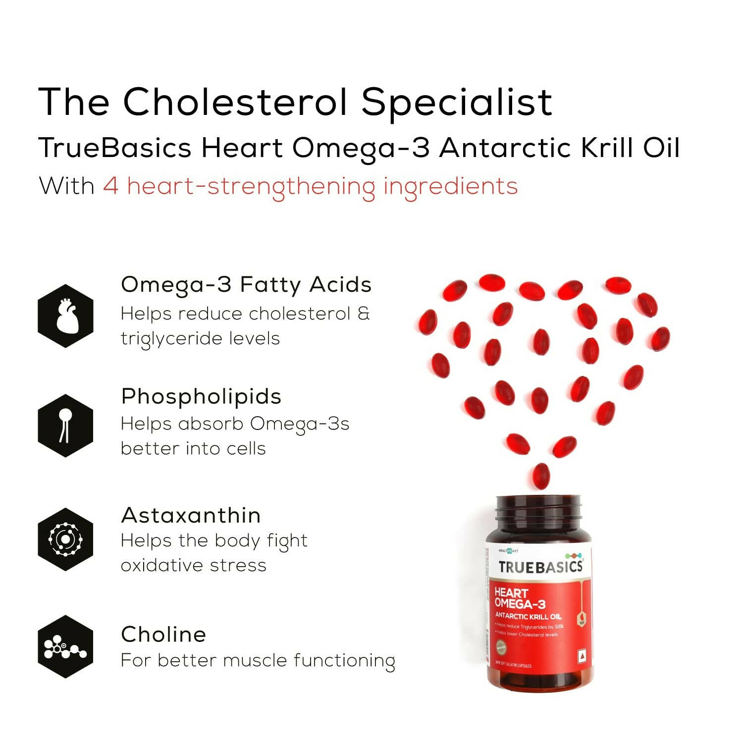TrueBasics Heart Omega 3 Antarctic Krill Oil Capsules - Distacart