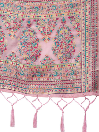 Light Pink Silk Blend Woven Design Saree With Unstitched Blouse Piece - Aloki - Distacart