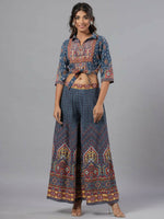 Thumbnail for Juniper Women Navy Blue Rayon Printed Clothing Set - Distacart