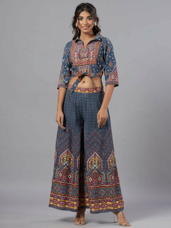 Juniper Women Navy Blue Rayon Printed Clothing Set - Distacart