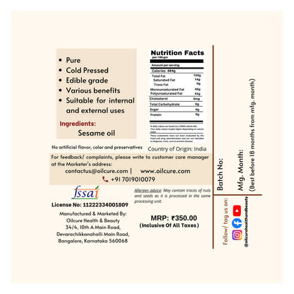 Oilcure Virgin Sesame Oil - Distacart