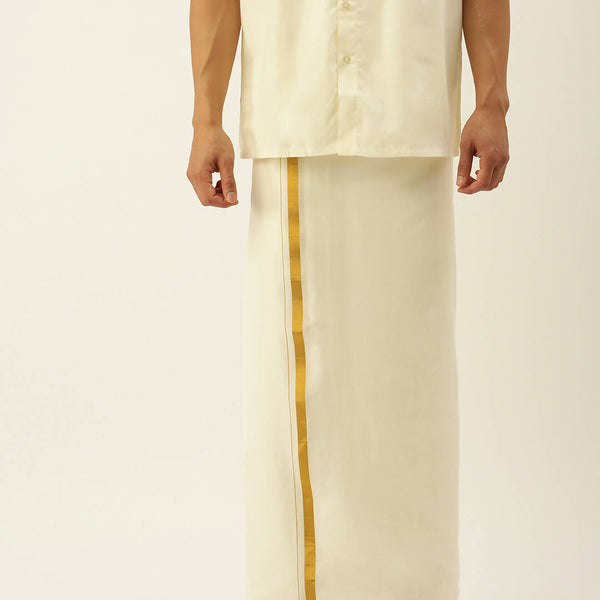 Ramraj Cotton Mens 3/4" Pure Cotton Dhoti And Towel Set - Cream - Distacart