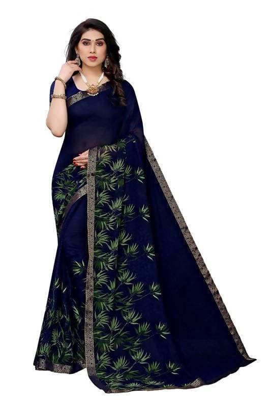 Vamika Navy Georgette Lace Work Saree (Prachi Navy)