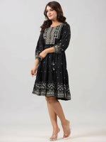 Thumbnail for Juniper Women Black Rayon Printed Short Tiered Dress - Distacart