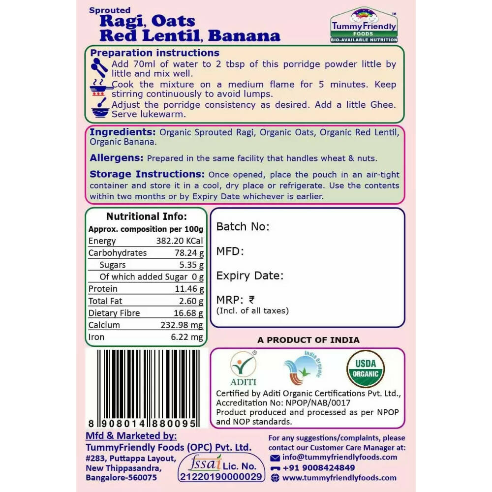TummyFriendly Foods Certified Ragi Porridge Mixes - Stage1, Stage2, Stage3 - Distacart