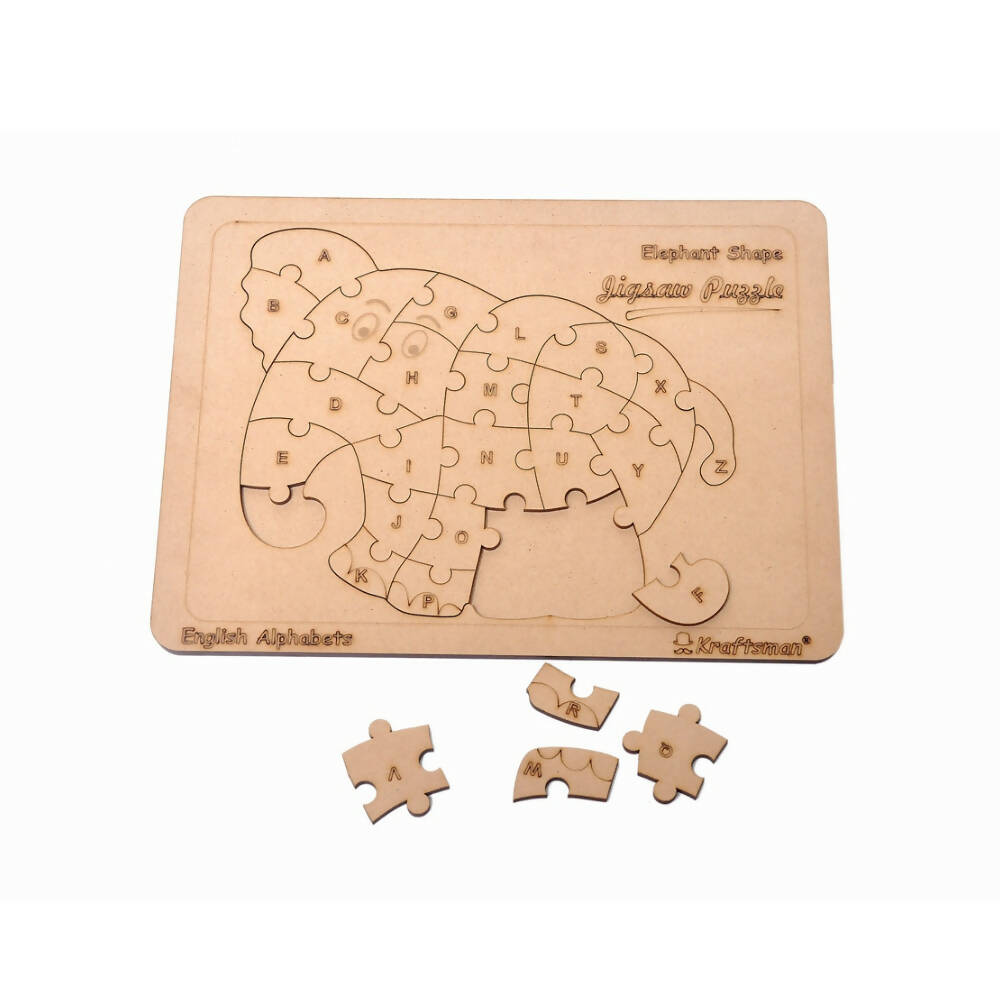 Kraftsman English Alphabets Wooden Jigsaw Puzzles Elephant Shape Puzzle | Color Kit Included - Distacart