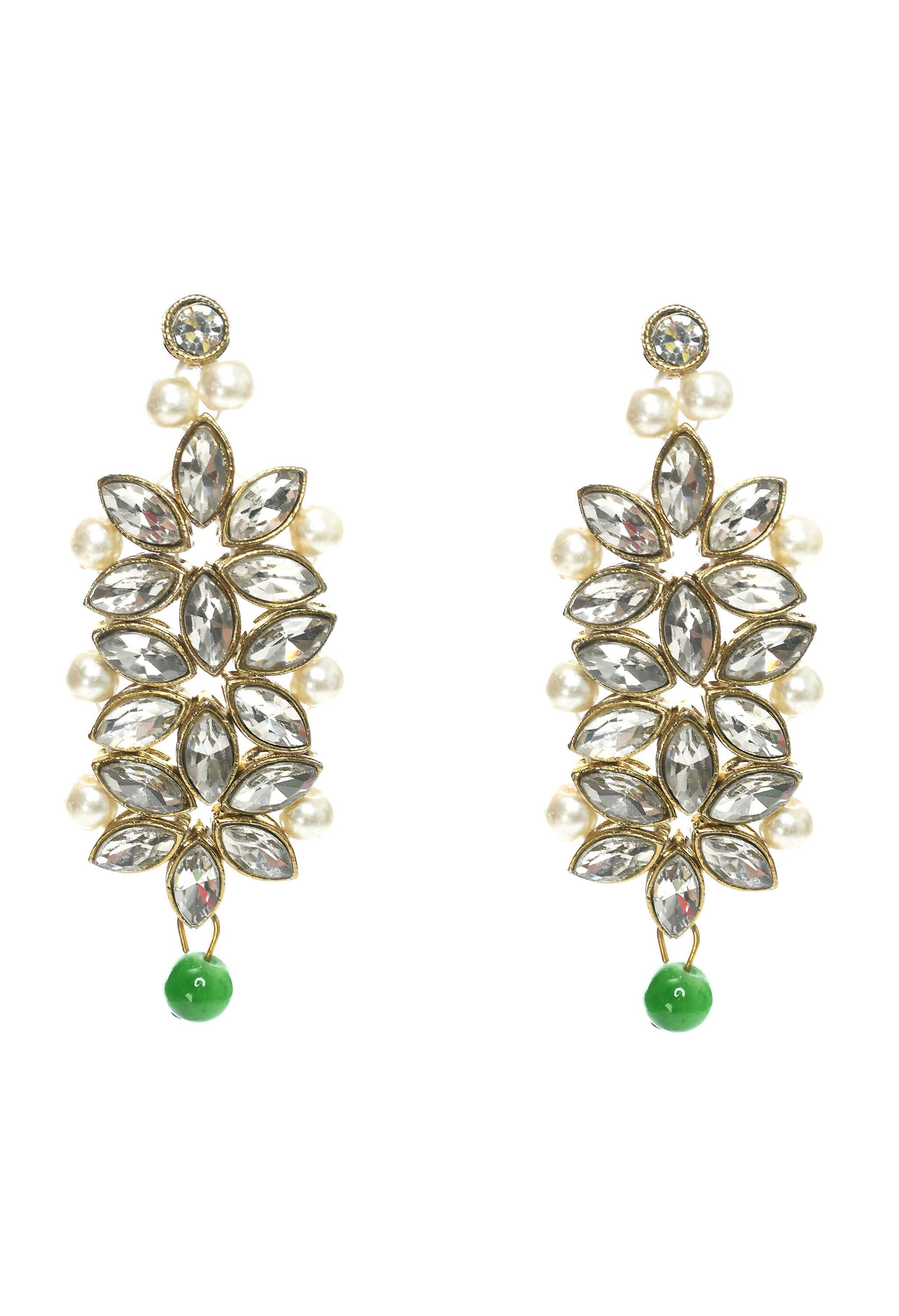 Mominos Fashion Johar Kamal Gold-Plated Rani Haar with Green and Off white Pearls Jewellery Set - Distacart