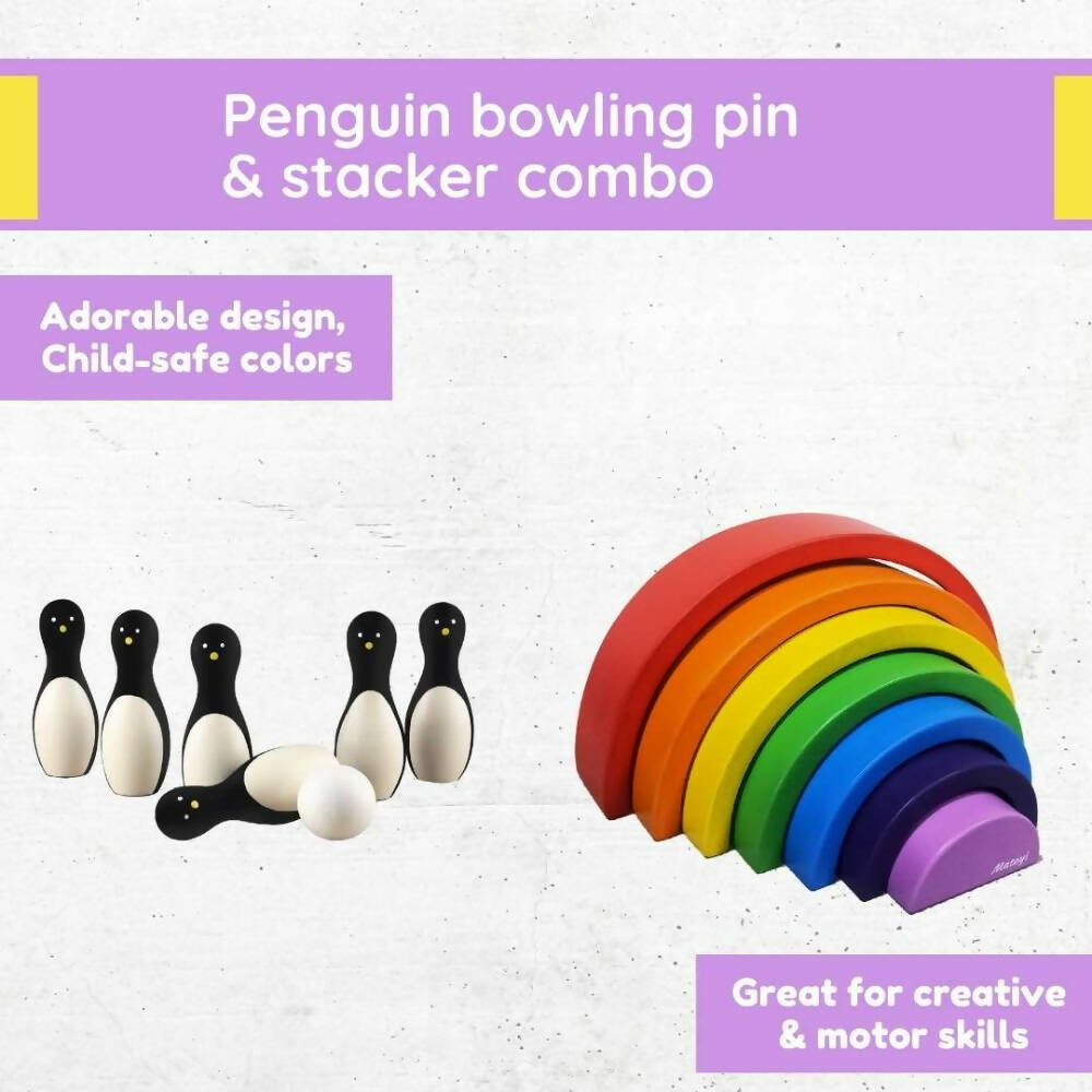 Matoyi Penguin Bowling Pin & Rainbow Stacker Combo - Distacart