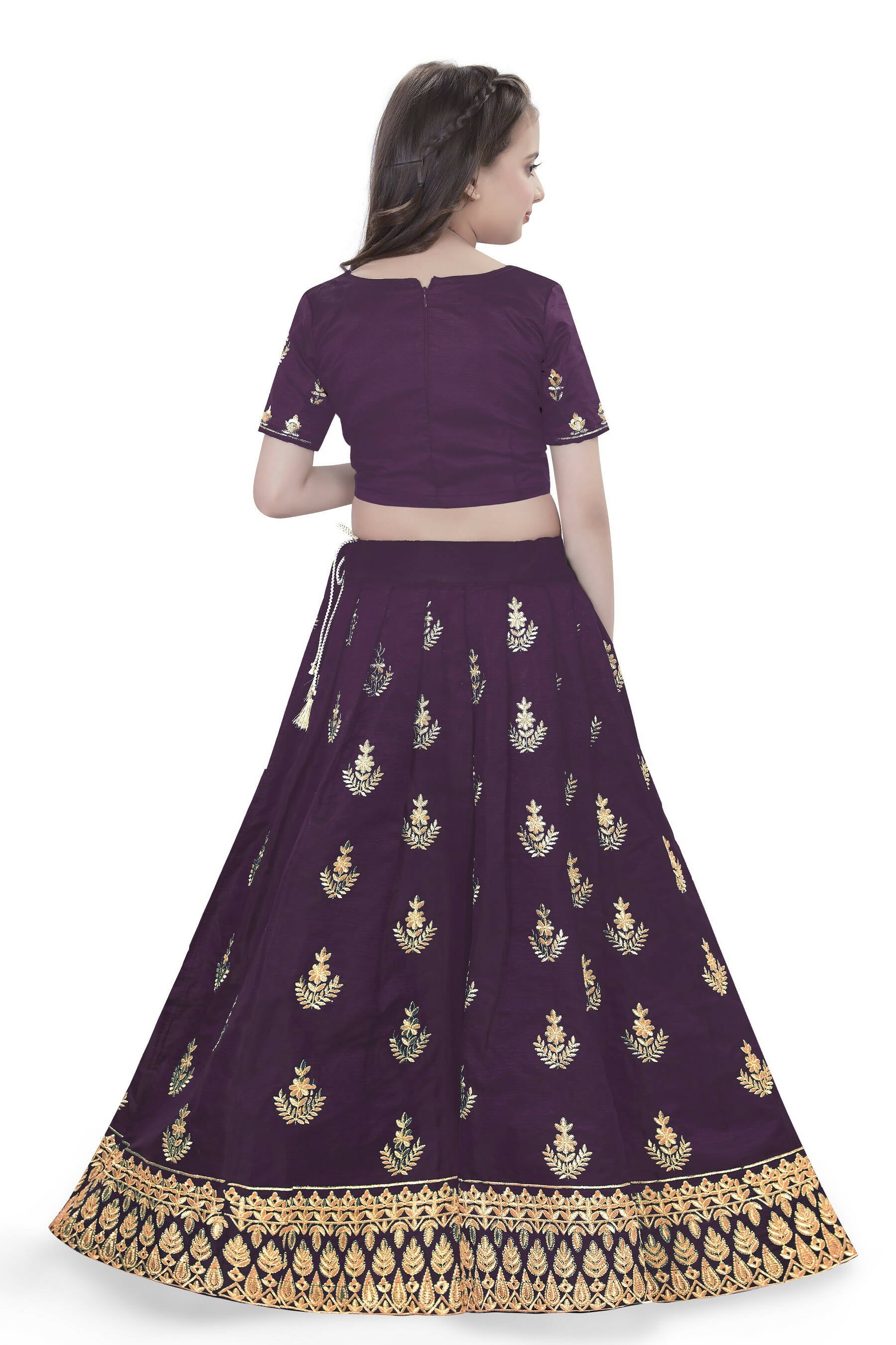 Dwiden Purple Kamal Tafetta Sattin Semi-Stitched Girl's Lehenga Choli - Distacart