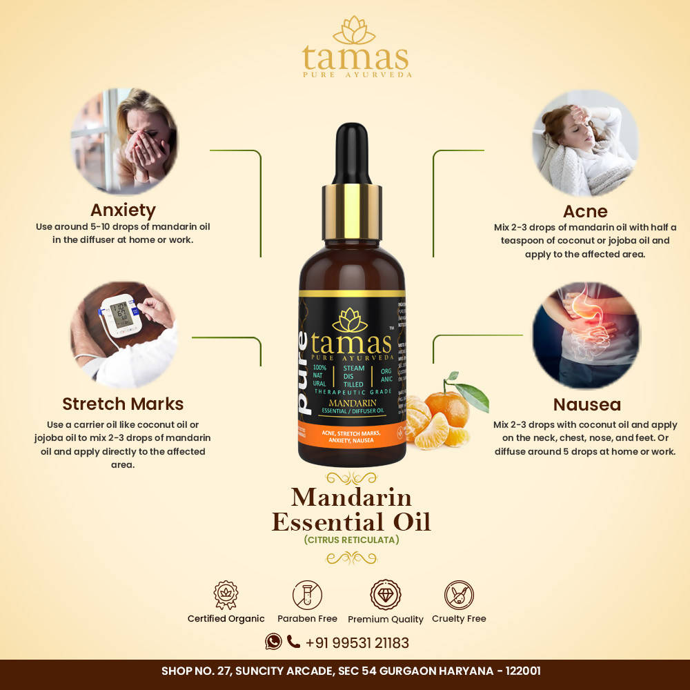 Tamas Pure Ayurveda 100% Organic Mandarin Essential Oil - USDA Certified Organic - Distacart