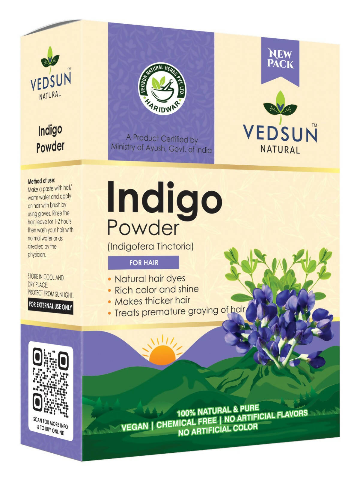 Vedsun Naturals Indigo Powder Organic and Pure For Hair Growth - Distacart