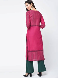 Thumbnail for Aniyah Cotton Block Printed Latest Pink Straight Kurta (AN-135K)