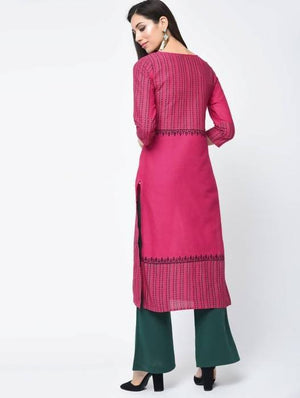 Aniyah Cotton Block Printed Latest Pink Straight Kurta (AN-135K)