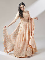 Thumbnail for House of Panchhi Women Peach Pure Georgette Embroidered Lehenga & Blouse, Dupatta - Distacart