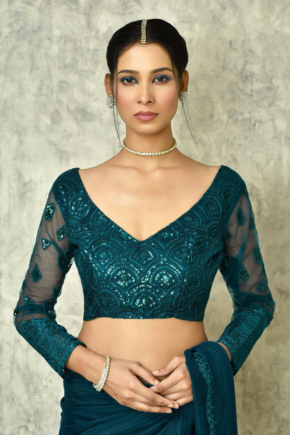 Teal Silk Solid Saree With Blouse Piece - Purvi - Distacart