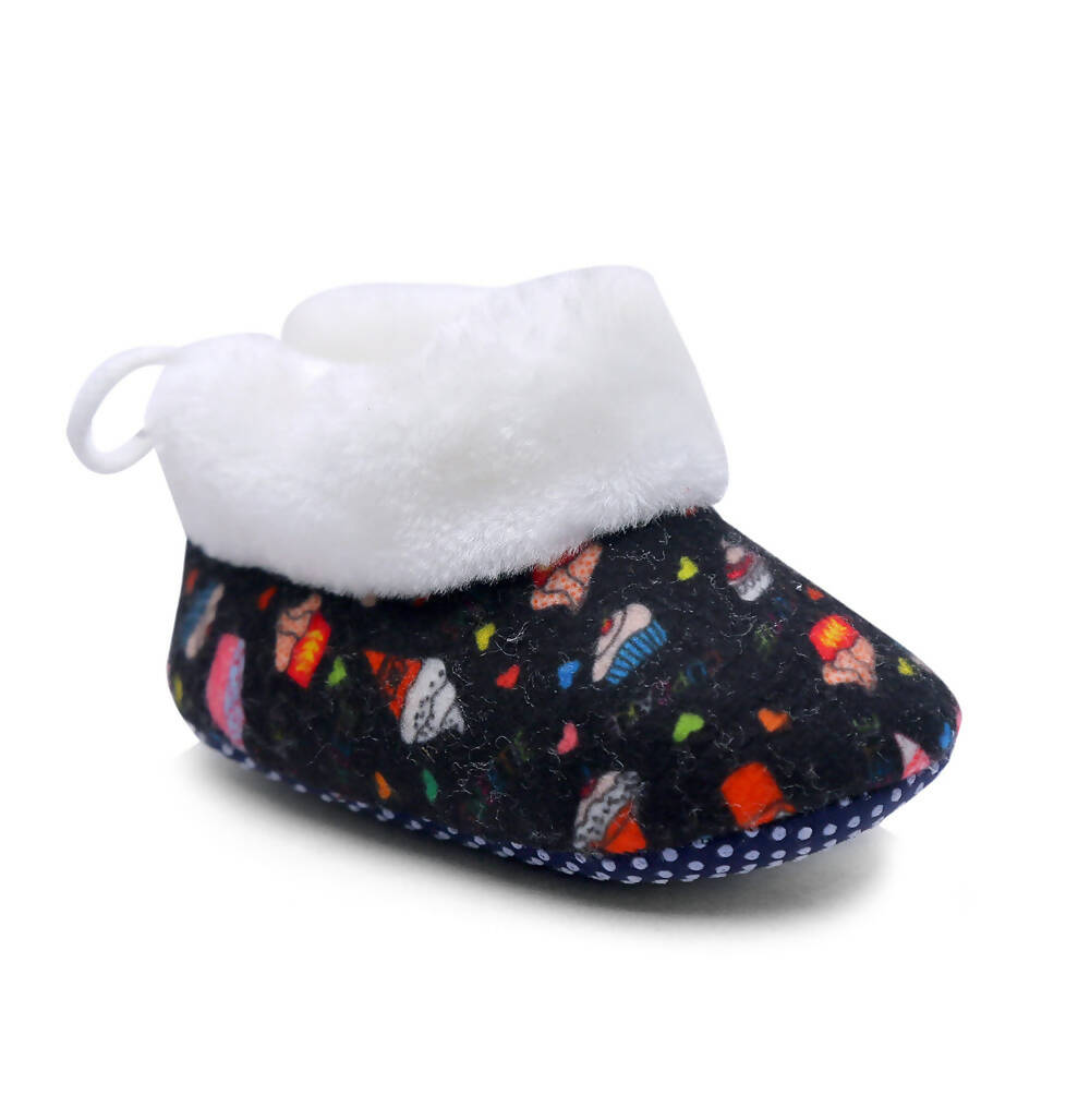 Tiny Bugs Unisex Printed Winter Booties - Black - Distacart