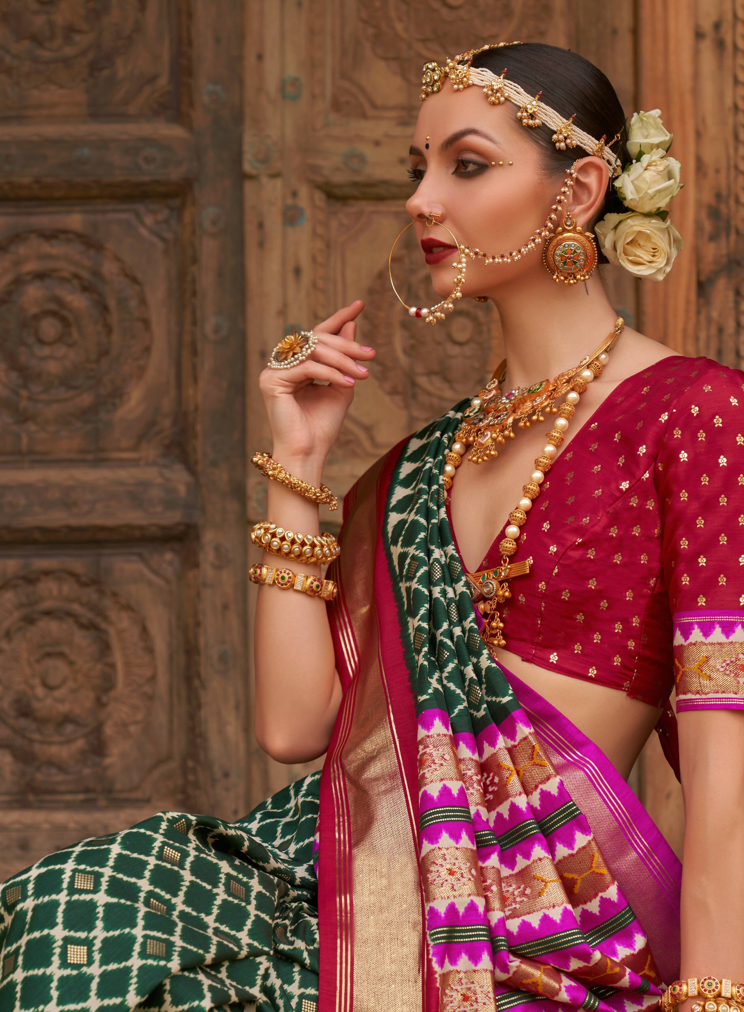 Green Silk Geometric Printed Saree With Unstitched Blouse Piece - Aanchal - Distacart