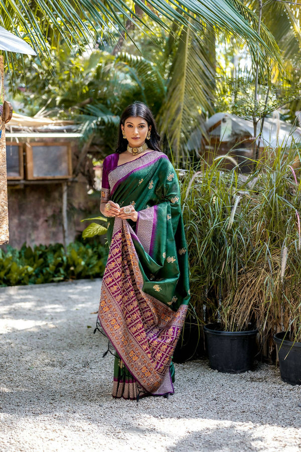 Vishnu Weaves Women's Green Tussar Silk Zari Woven Saree with Blouse - Distacart