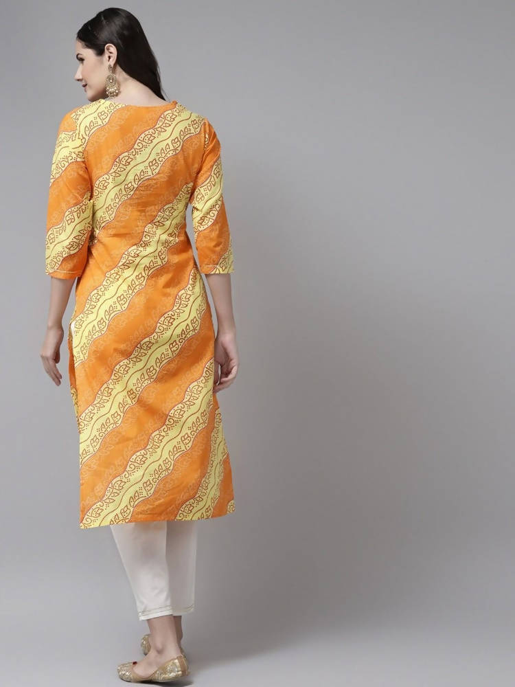 Yufta Women Yellow & White Bandhani Printed Kurta with Trouser