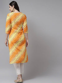 Thumbnail for Yufta Women Yellow & White Bandhani Printed Kurta with Trouser