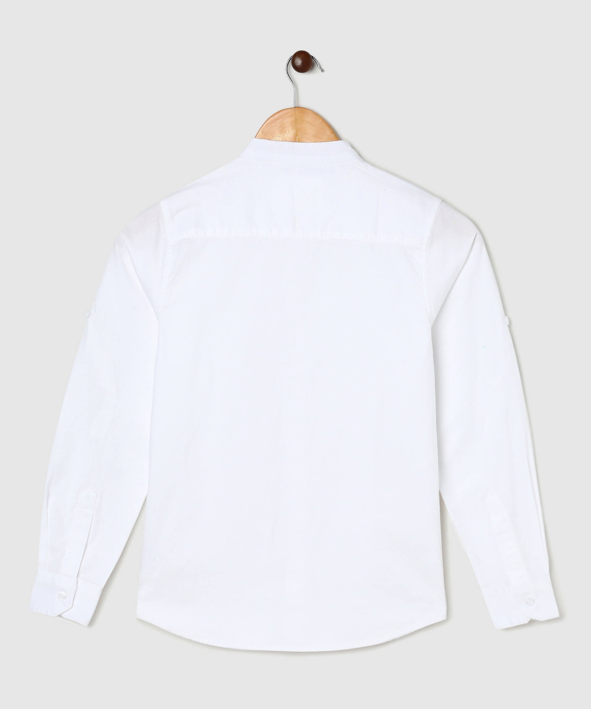 Manet Boys Mandarin Collar Full Sleeves Melange Shirt - White - Distacart