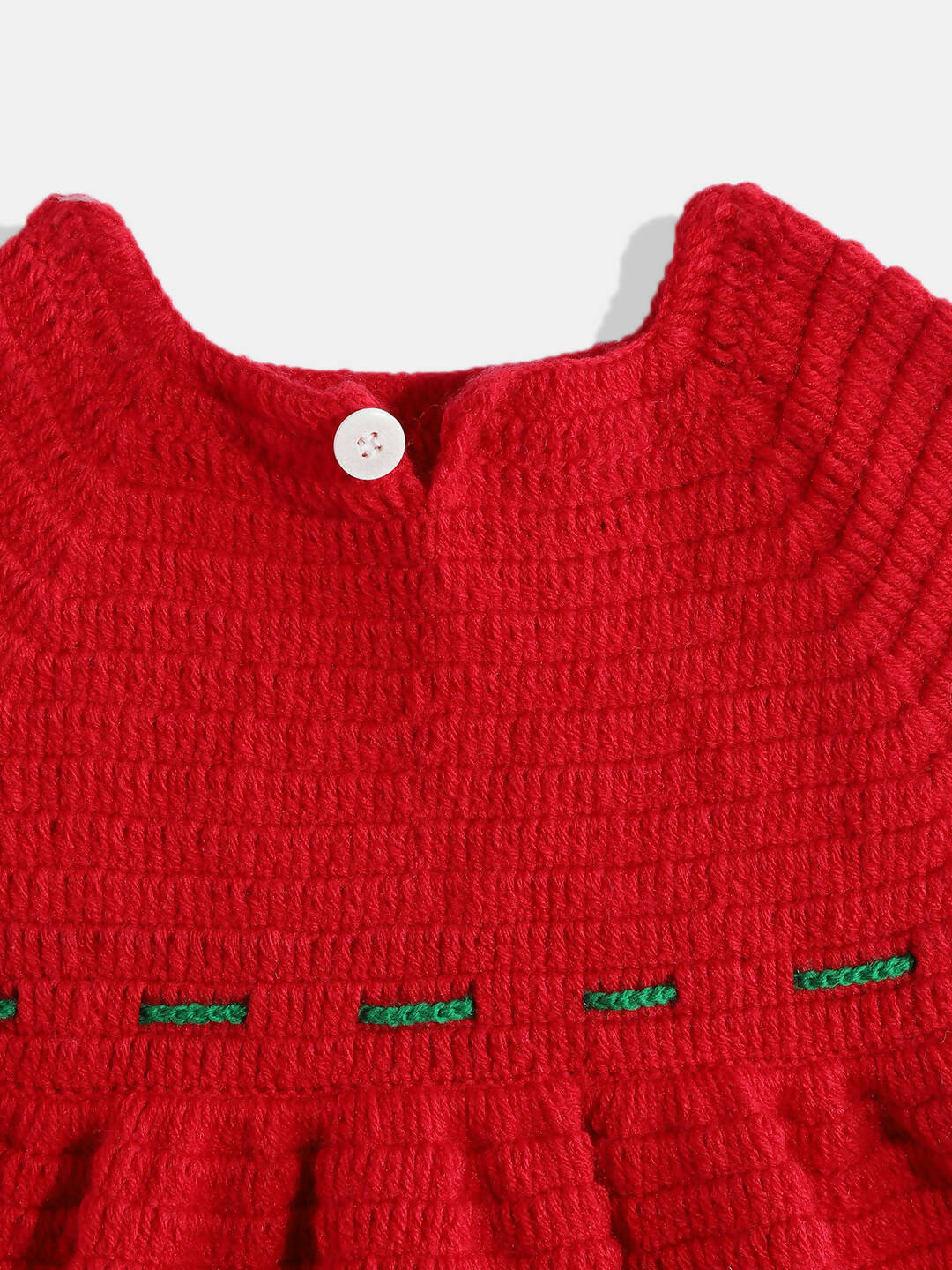 Chutput Kids Woollen Hand Knitted Short Sleeves Flower Detail Dress - Red - Distacart