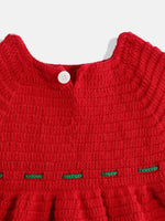 Thumbnail for Chutput Kids Woollen Hand Knitted Short Sleeves Flower Detail Dress - Red - Distacart