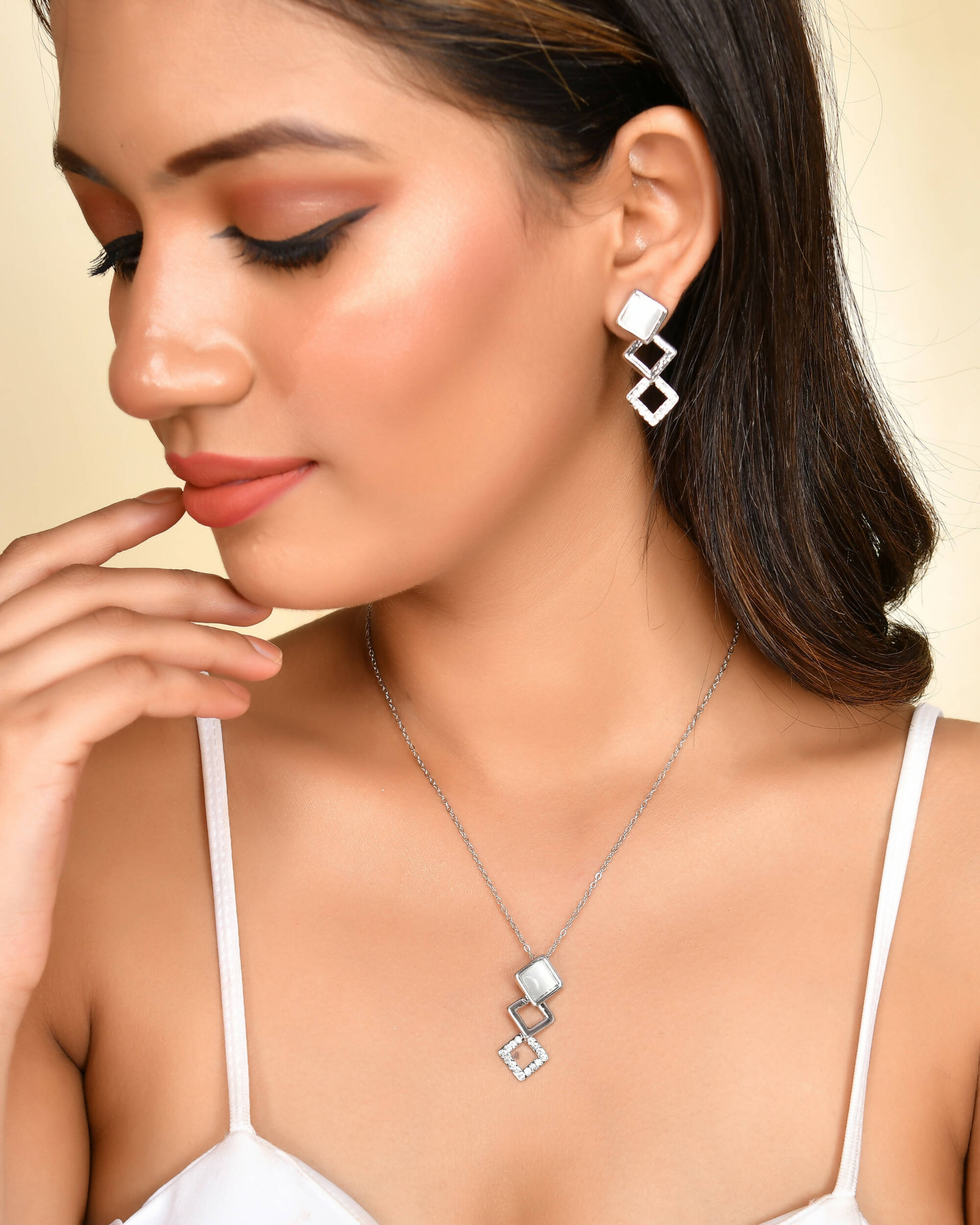 VOJ Stainless Steel Silver Silver Jewellery Set (Pack of 2) - Distacart