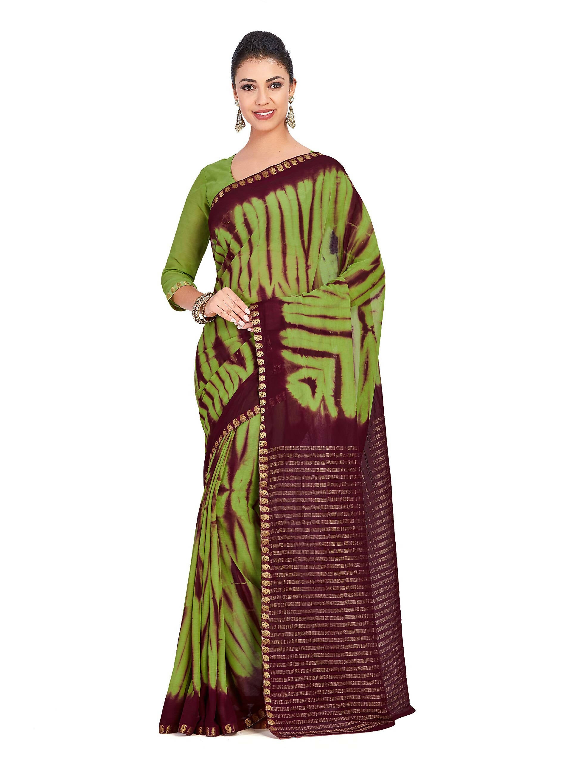 Mimosa Women's Green Chiffon Banarasi Silk Saree - Distacart