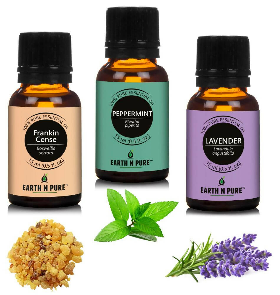 Earth N Pure Essential Oils (Frankincense, Peppermint & Lavender) Combo - Distacart
