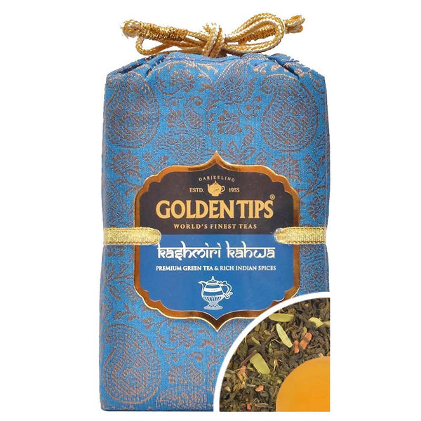Golden Tips Kashmiri Kahwa Premium Green Tea - Royal Brocade Cloth Bag - Distacart