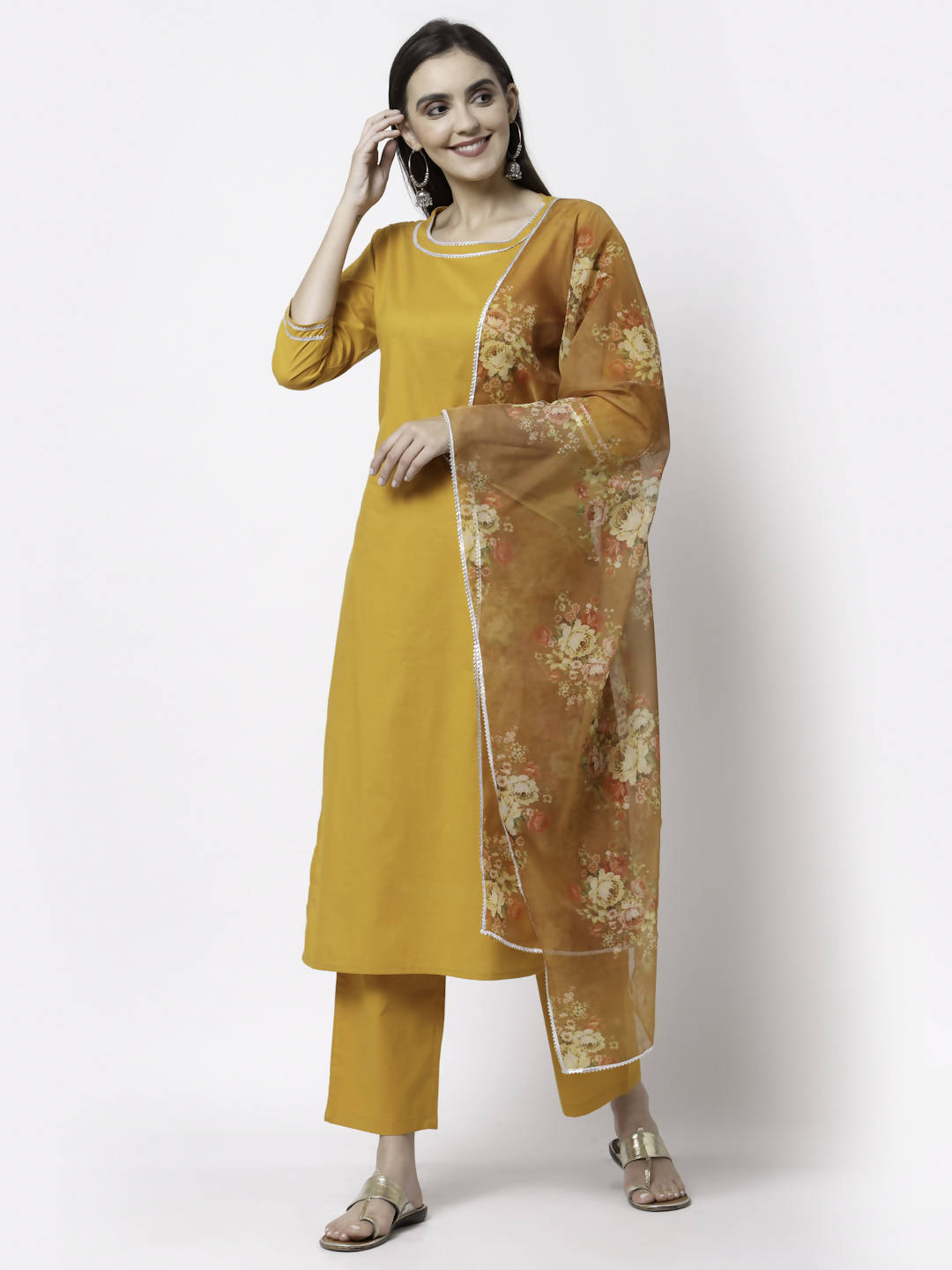 Myshka Trendy Women's Cotton Round Neck Casual Kurta Pant Dupatta Set - Distacart