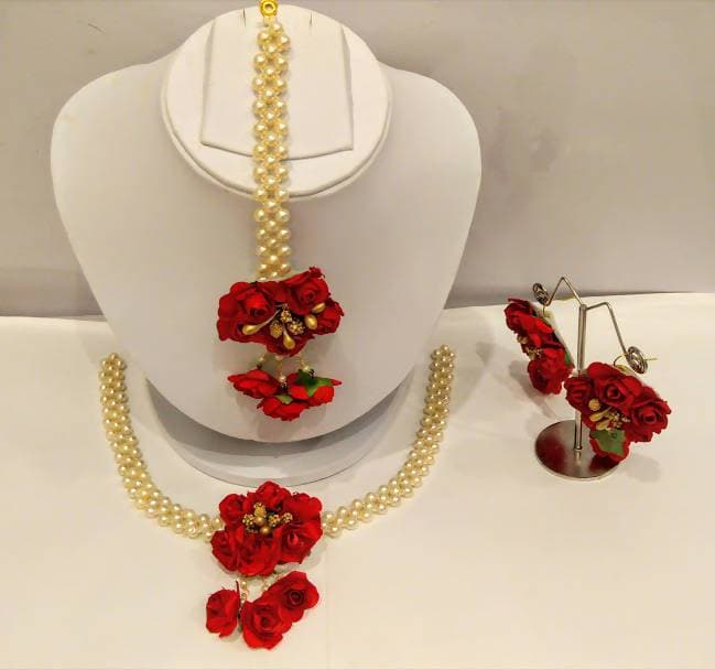 Artificial Flower Jewelry Set For Haldi