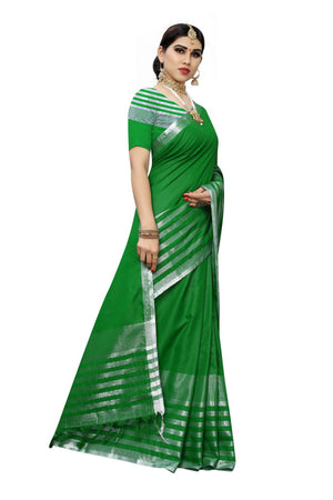 Vamika Green Cotton Silk Weaving Saree (Twitter Green) - Distacart