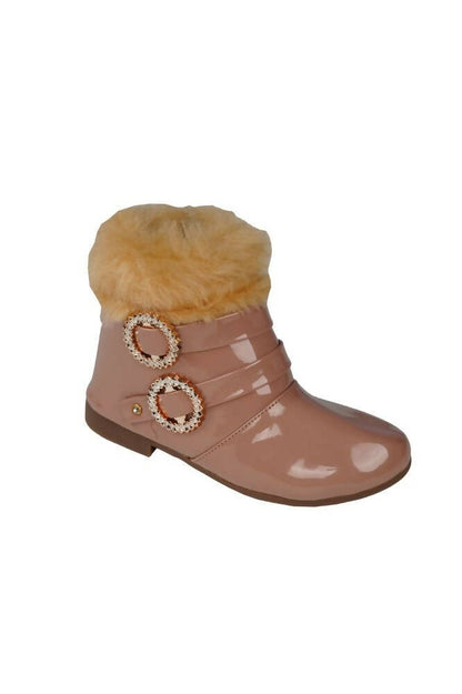 Tiny Bugs Girls Buckle Embellished Anckle Lenght Boots -Peach - Distacart