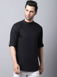 Thumbnail for Even Apparels Black Pure Cotton Kurta With Side Placket - Distacart